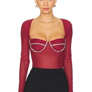 Bardot Carter Diamante Bodysuit in Burgundy